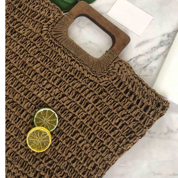 Boho Straw Large Tote top Handle Bag - Picture 14 of 14